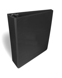 A black 2 inch D-ring binder with a clear view front cover for customizable inserts, designed for organizing documents.