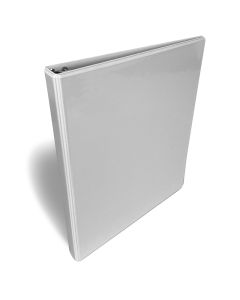 A white 5/8-inch D-ring binder with a clear view front cover for customizable inserts, designed for organizing documents.