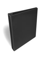 A black 1-inch D-ring binder with a clear view front cover for customizable inserts, designed for organizing documents.
