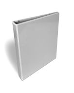 A white 1-inch D-ring binder with a clear view front cover for customizable inserts, designed for organizing documents.